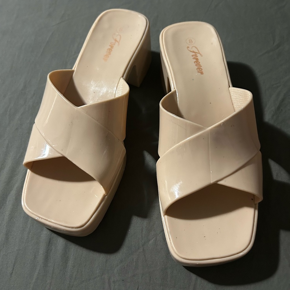 Beige Women's Short Heels Mules Forever